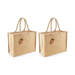 Westford Mill Jute Boodschappentas/shopper - 2x - Naturel - 42 X 33 X 19 Cm - Naturel Goodiebag - 21 Liter