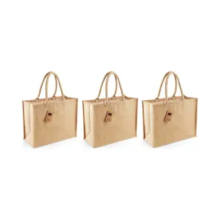Westford Mill Jute Boodschappentas/shopper - 3x Stuks - Naturel - 42 X 33 X 19 Cm - Naturel Goodiebag - 21 Liter