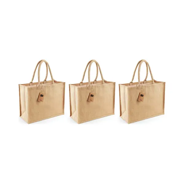 Westford Mill Jute Boodschappentas/shopper - 3x Stuks - Naturel - 42 X 33 X 19 Cm - Naturel Goodiebag - 21 Liter thumbnail