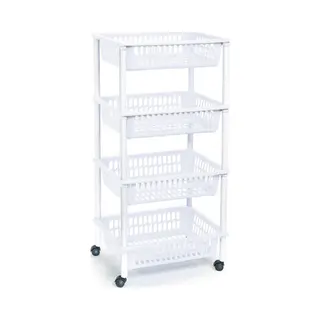 Plasticforte Keukentrolley Op Wieltjes - 4-laags - Wit - Kunststof - 40x50x85 Cm - Opberg Trolley