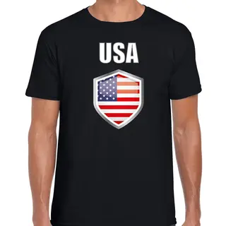 Bellatio Decorations Amerika / Usa Vlag Thema Landen T-shirt - Zwart - Voor Heren - Supporters Kleding - Korte Mouwen - Vlaggen Schild M