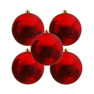 Decoris Kerstbal - 5x - Rood - Groot - 14 Cm - Kunststof - Glans - Kerstversiering