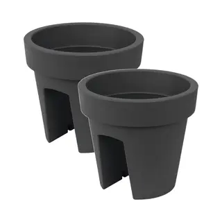 Prosperplast Balkon Plantenpot/bloempot - 2x - Antraciet Grijs - 5 Liter - Kunststof - D25 X H23 Cm
