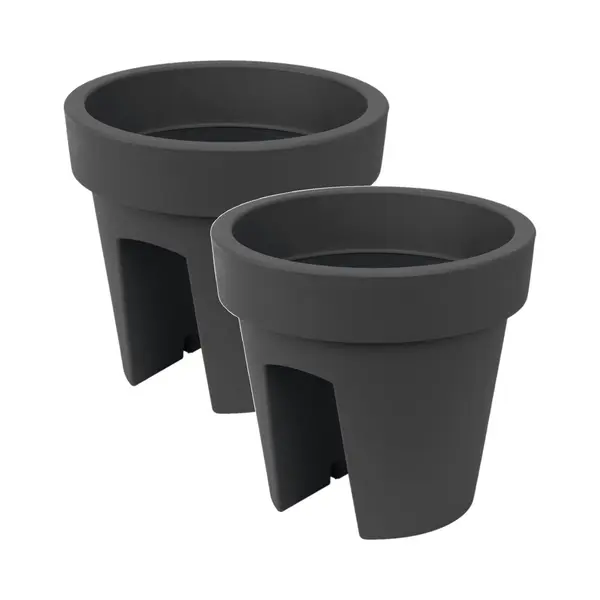 Prosperplast Balkon Plantenpot/bloempot - 2x - Antraciet Grijs - 5 Liter - Kunststof - D25 X H23 Cm thumbnail