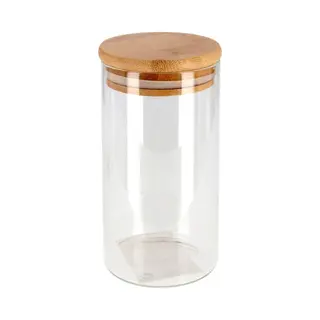 Gerimport Voorraadpot - 1x - Borosilicaatglas Met Bamboe Deksel - 1, 3 Liter - 10x27, 5 Cm