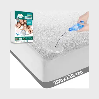 LitaLente Waterdichte Matrasbeschermer 200 X 220 Cm – Molton Overtrek Badstof – Antibacterieel – Rond Elastisch – Wit – Waterdicht Matras Beschermer