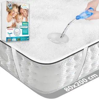 Litalente Waterdichte Matrasbeschermer 80x200 - Hoeslakenbadstof - Antibacteriëel - Rondom Elastiek - Wit - Waterdichte Matras Beschermer Incontinentie -