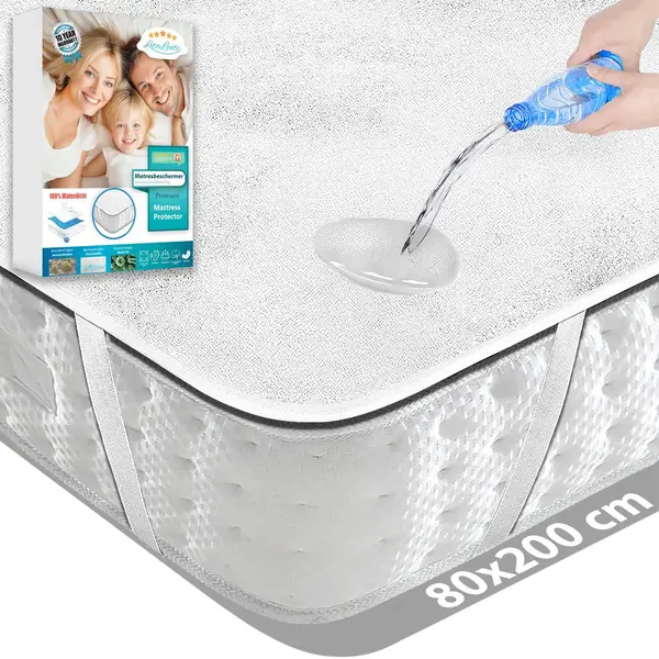 Litalente Waterdichte Matrasbeschermer 80x200 - Hoeslakenbadstof - Antibacteriëel - Rondom Elastiek - Wit - Waterdichte Matras Beschermer Incontinentie - thumbnail