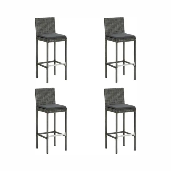 Garten-barhocker Mit Kissen 4 Stk. Grau Poly Rattan - Vidaxl thumbnail