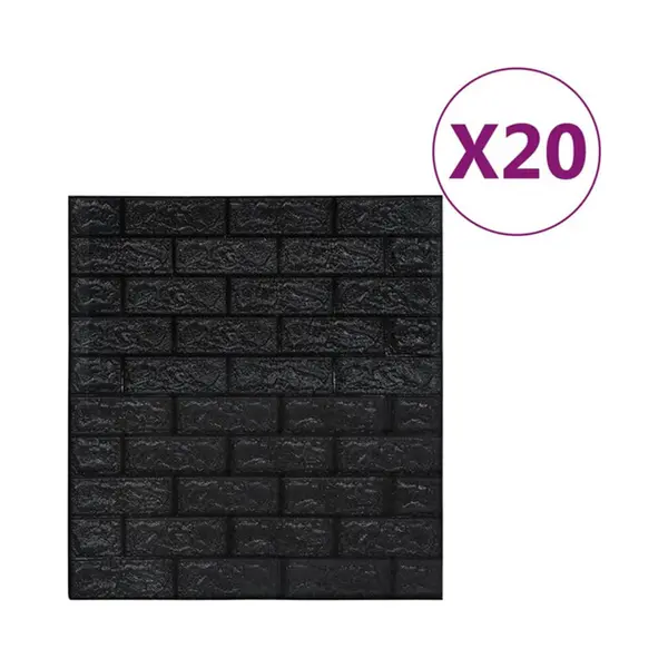 VidaXL 3D-behang Zelfklevend 20 St Bakstenen Zwart thumbnail