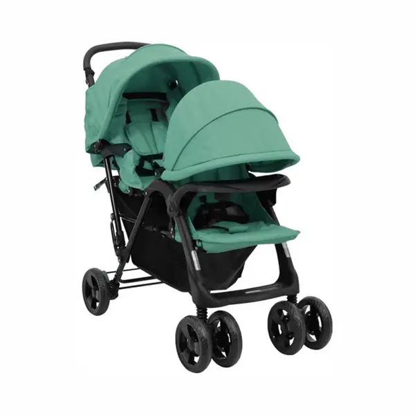 VidaXL Tweelingkinderwagen Tandem Staal Groen thumbnail