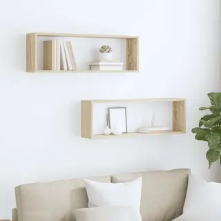 Wall Cube Shelf 2 Pcs Sonoma Oak 80x15x26.5 Cm Engineered Wood Vidaxl