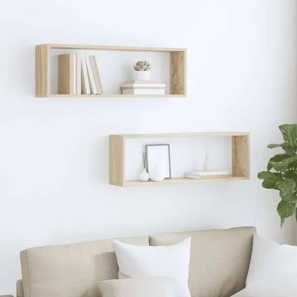 Wall Cube Shelf 2 Pcs Sonoma Oak 80x15x26.5 Cm Engineered Wood Vidaxl thumbnail