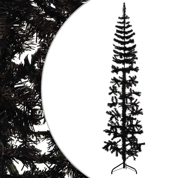 Slim Artificial Half Christmas Tree With Stand Black 210 Cm Vidaxl thumbnail