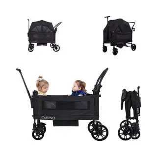 Cabino Waggie Bolderkar Opvouwbaar Met 2 Zitjes – Inclusief Duwstang, Trekbeugel & Drinkbeker – Max. 44 Kg - Zwart