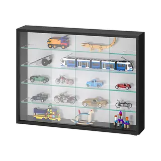 Vdd - Vitrinekast Met Glas - Vitrine - Glazen Kast - Wandvitrine - Verzamelkast - Glazen Kast - Staande En Hangende - Schuifdeuren - Kleur, Zwart -