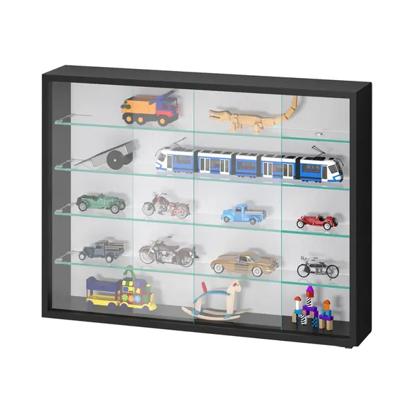 Vdd - Vitrinekast Met Glas - Vitrine - Glazen Kast - Wandvitrine - Verzamelkast - Glazen Kast - Staande En Hangende - Schuifdeuren - Kleur, Zwart - thumbnail
