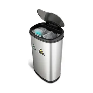 Rijoka Prullenbak Met Sensor Dubbel - 50 Liter - 1x20 En 1x30 Liter - Rvs Zilver - Soft Close - Vingerafdrukvrij - Modern Design