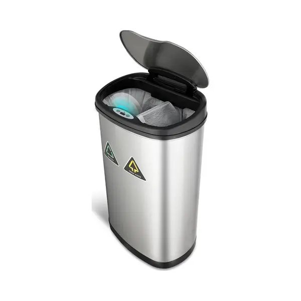 Rijoka Prullenbak Met Sensor Dubbel - 50 Liter - 1x20 En 1x30 Liter - Rvs Zilver - Soft Close - Vingerafdrukvrij - Modern Design thumbnail
