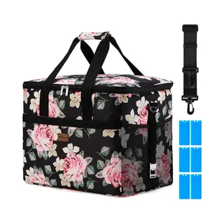 Packaway 4 Laags Geïsoleerde Koeltas - Lunchtas 40 Liter - Black Flower