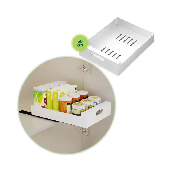 Xivada Schuiflade Keukenkast Wit - Keukenkast Organizer Ladesysteem - Gootsteenkast Organizer - Uitschuifbare Lade Maken 30 Cm thumbnail