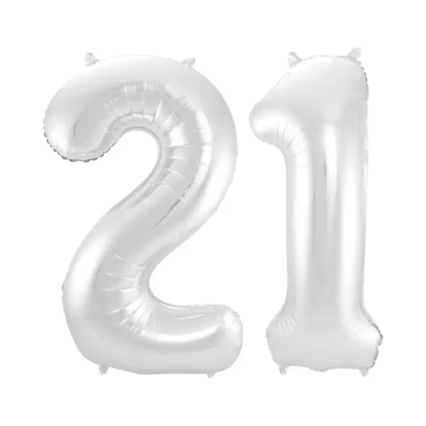 Q2P Ballon Cijfer 21 Jaar Zilver 36Cm Verjaardag Feestversiering Met Rietje thumbnail
