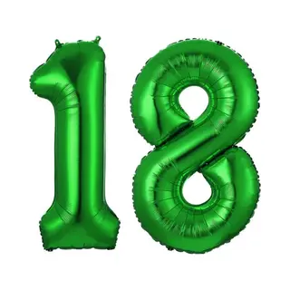 Q2P Ballon Cijfer 18 Jaar Groen Helium Ballonnen Verjaardag Versiering Cijfer Ballonnen Feest Versiering Met Rietje - 86Cm