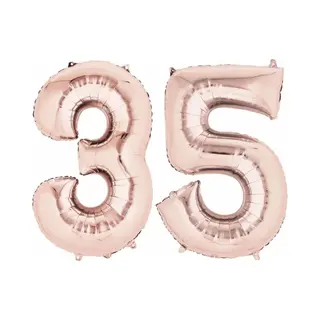Q2P Ballon Cijfer 35 Jaar Rose Goud Helium Ballonnen Verjaardag Versiering Cijfer Ballon Feest Versiering Met Rietje - 86Cm