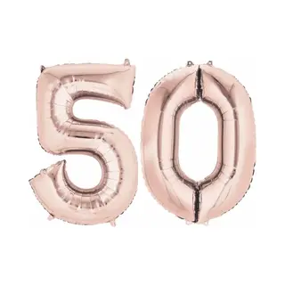 Q2P Ballon Cijfer 50 Jaar Rose Goud Helium Ballonnen Verjaardag Versiering Sarah Abraham Feest Versiering Met Rietje - 86Cm