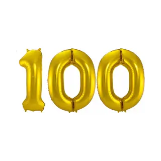 Q2P Ballon Cijfer 100 Jaar Goud Helium Ballonnen Verjaardag Versiering Cijfer Ballon Feest Versiering Met Rietje - 86Cm