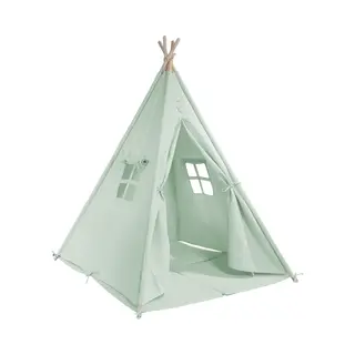 Sunny Alba Tipi Tent For Kids In Green | Wigwam Play Tent With Windows | 47x47x162 Inch | With Cushion Rug
