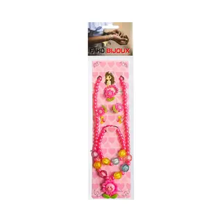 Fako Bijoux® - Kinderketting Set - Plastic - Bloemetjes - Donkerroze