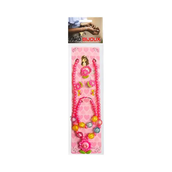 Fako Bijoux® - Kinderketting Set - Plastic - Bloemetjes - Donkerroze thumbnail