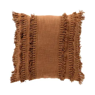 Dutch Decor Fara - Sierkussen 45x45 Cm - 100% Katoen - Met Franjes - Tobacco Brown - Bruin - Inclusief Binnenkussen - Luxe Kussens Voor Woonkamer &