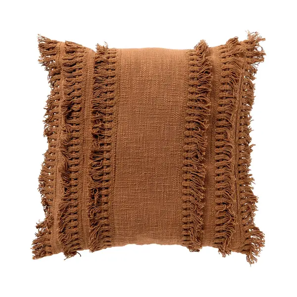 Dutch Decor Fara - Sierkussen 45x45 Cm - 100% Katoen - Met Franjes - Tobacco Brown - Bruin - Inclusief Binnenkussen - Luxe Kussens Voor Woonkamer & thumbnail