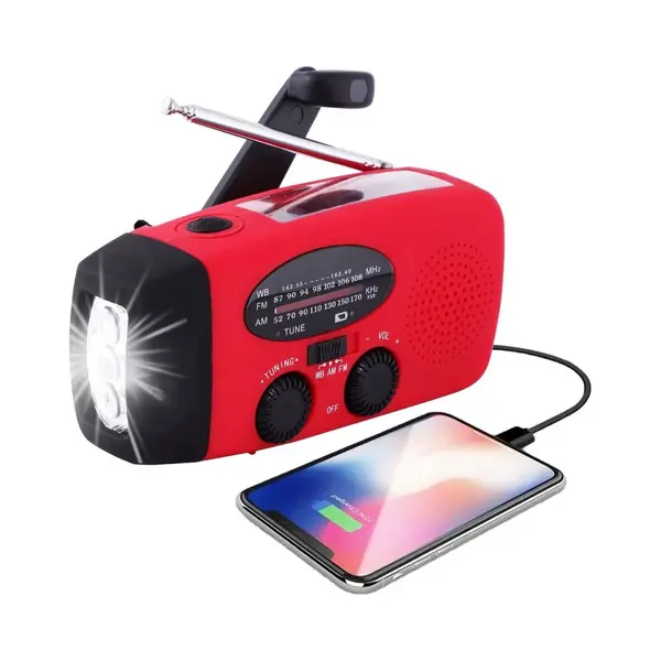 Rode Noodradio - Noodradio Opwindbaar - Noodradio Op Zonne-energie - Fm Noodradio - Dynamo Radio - Radio - Fm Radio - Powerbank Noodradio - Radio Met thumbnail