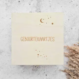 Fien & Feau Houten Bewaarkistje - Geboortekaartjes - Vierkante Bewaarbox