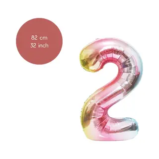 Fienosa Cijfer Ballonnen Nummer 2 - Regenboog - 82 Cm - 12 - 20 - 22 - 32 - 42 - 52 - 62 - 72 - 82 - 92 - Leeftijd Verjaardag - Verjaardagsballon -