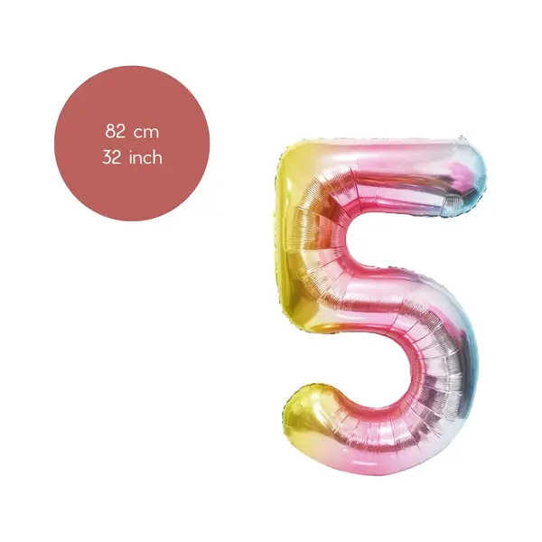 Fienosa Cijfer Ballonnen Nummer 5 - Regenboog Kleuren - 82 Cm - 15 - 25 - 35 - 45 - 50 - 55 - 65 - 75 - 85 - 95 - Leeftijd Verjaardag - thumbnail