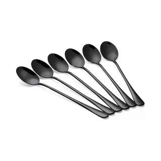 Alheco 6 Lange Ovale Lepels – Latte Macchiato – Dessertlepels Set – 19, 5cm – Sorbetlepels – IJslepels - Theelepels - Zwart