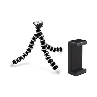 Mojogear Flexibel Mini-statief Met Extra Flexibele Poten - Maximale Werkhoogte 16, 4 Cm - Met Telefoonhouder Voor Smartphones Tot 8, 4 Cm Breed - Zwart/Wit