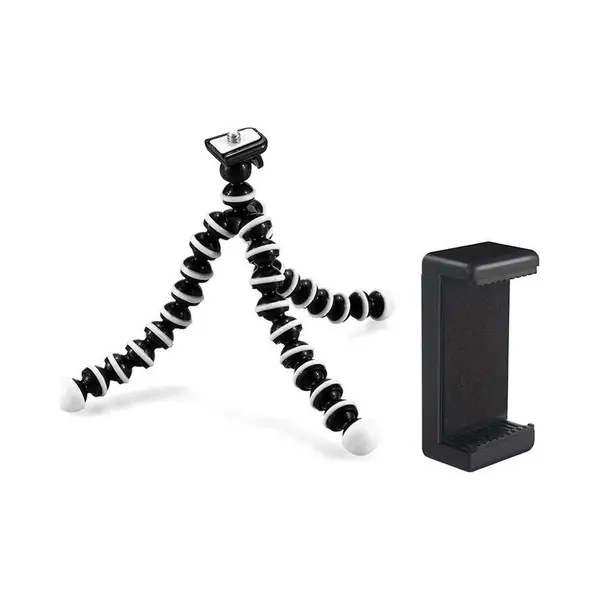 Mojogear Flexibel Mini-statief Met Extra Flexibele Poten - Maximale Werkhoogte 16, 4 Cm - Met Telefoonhouder Voor Smartphones Tot 8, 4 Cm Breed - Zwart/Wit thumbnail