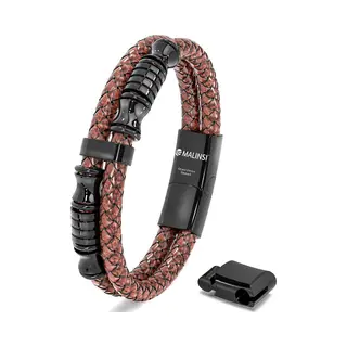 Malinsi® Armband Heren - Bruin Mysterie - Rvs En Leer - 20 Cm + 2 Cm Verlengstuk - Armbandje Mannen