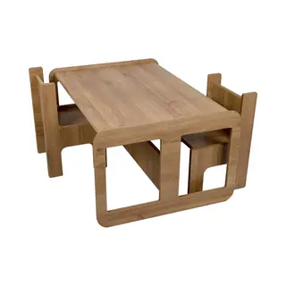 Industrial Living Kinderbureau - Kindertafel Met 2 Kinderstoelen - Activiteitentafel - Peutertafel - Tekentafel - Speeltafel - Hout - Walnoot