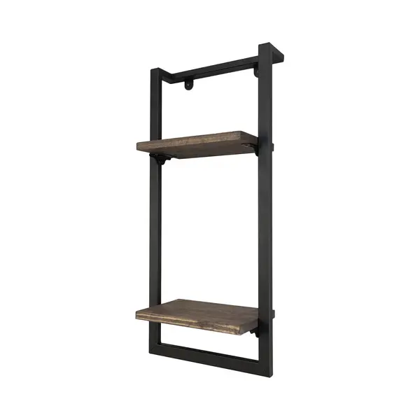 Industrial Living Wandrek - Wandplank - Fotorek - Wandrek Industrieel - Boekenplank - Wanddecoratie - Metaal Zwart - Hout - 65x25cm thumbnail