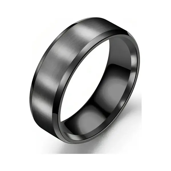 TrendFox Heren Ring Zwart Met Strak Gepolijste Rand - Staal - Ringen Mannen Dames - Valentijnsdag - Valentijn Cadeautje Voor Hem thumbnail