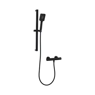 Luzzo® Square Black Doucheset Thermostaatkraan Met Glijstang - Zwart