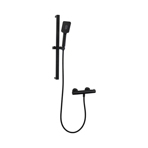 Luzzo® Square Black Doucheset Thermostaatkraan Met Glijstang - Zwart thumbnail