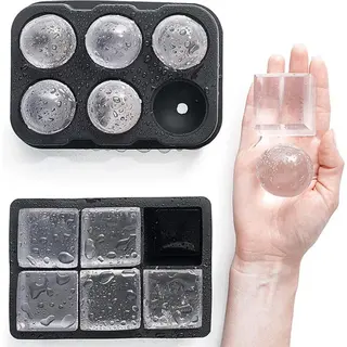 Luxe IJsblokvormen - Set Van 2 - 6 Grote Ronde Ijsballen En 6 Vierkante Ijsblokken - Voedselveilig Siliconen - Zwart