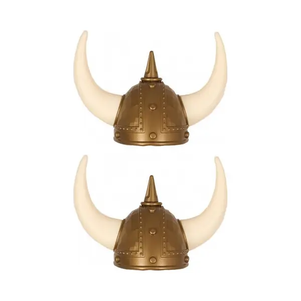 Faram Party Gouden Vikingen Verkleed Helm Met Hoorns - 2x Stuks - Volwassenen - Pvc - Carnaval thumbnail
